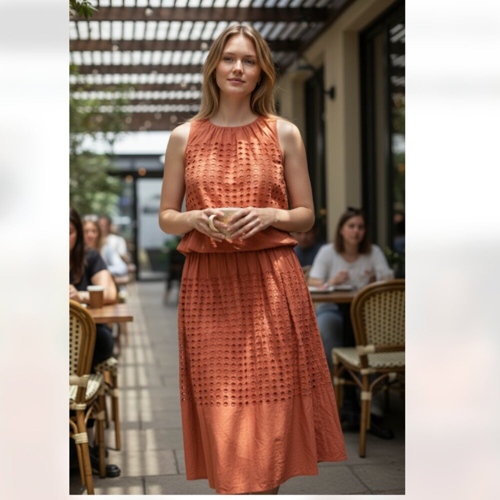 NWT $148 Jennifer & Grace 2PCS Set Eyelet In Color Auburn Large